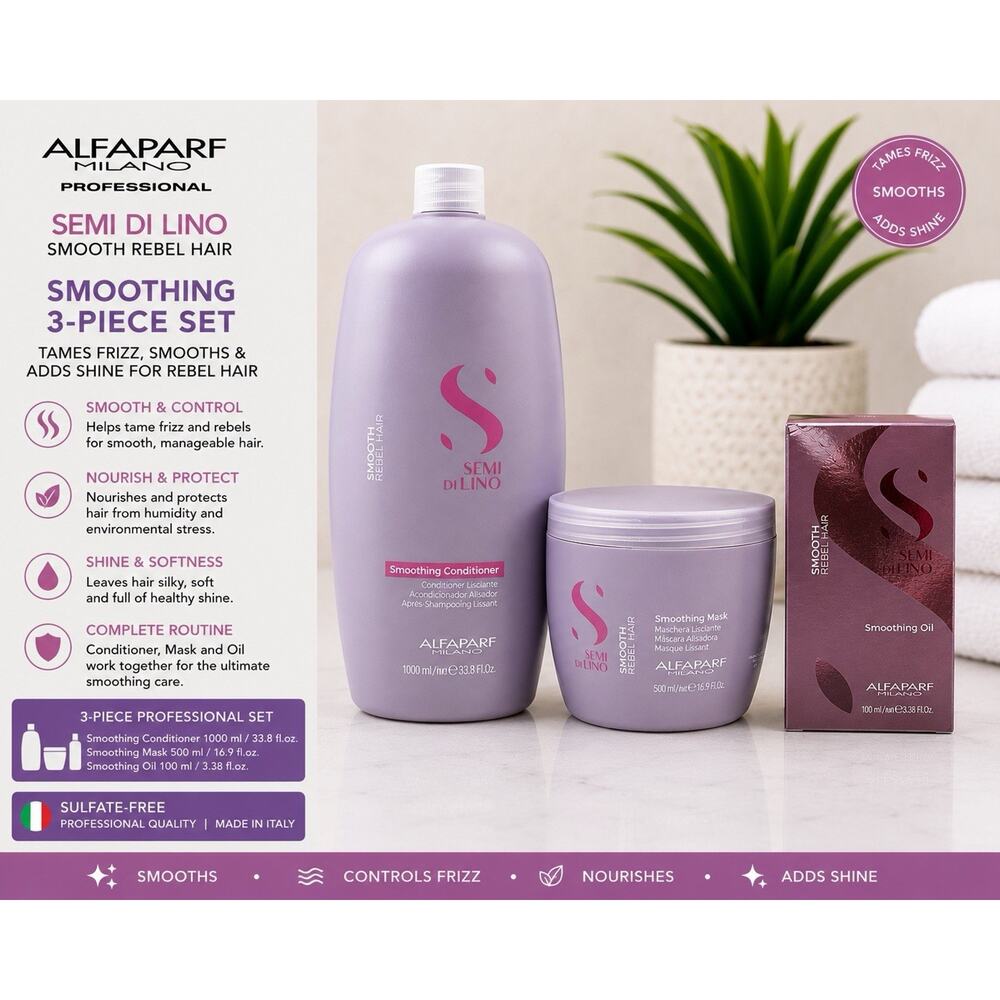Alfaparf Semi Di Lino Smooth Rebel Hair 3-PC Set Conditioner Mask Oil